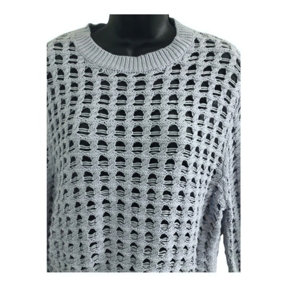Sincerely Jules blue fishnet crochet mesh crew neck long sleeve sweater size XL - Picture 5 of 14